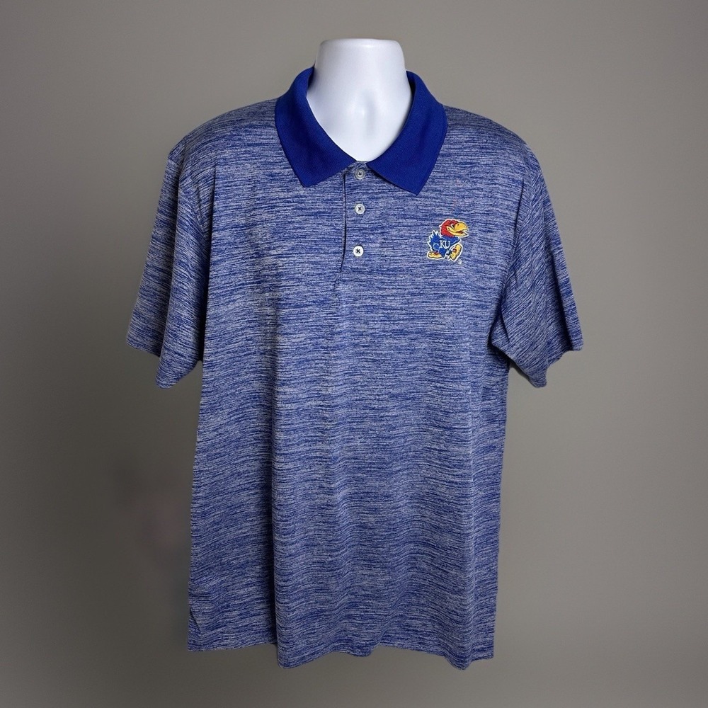 Kansas Jayhawks Polo Shirt Mens XL Russell Athletic Blue Performance NCAA